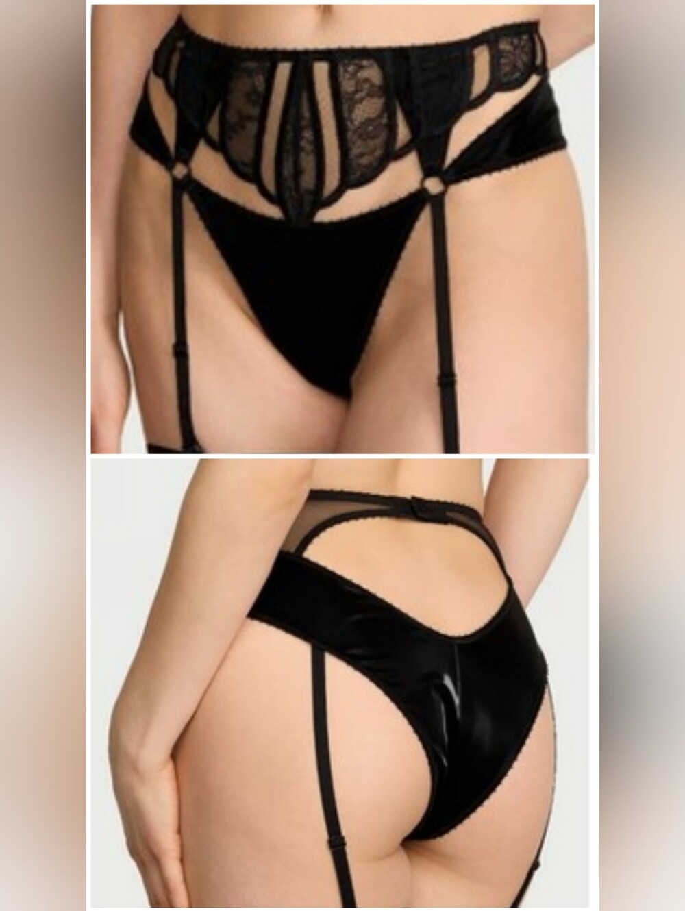 2 In 1! Victoria's Secret Very Sexy Desire Lines Embroidery Garter Panty Black M
